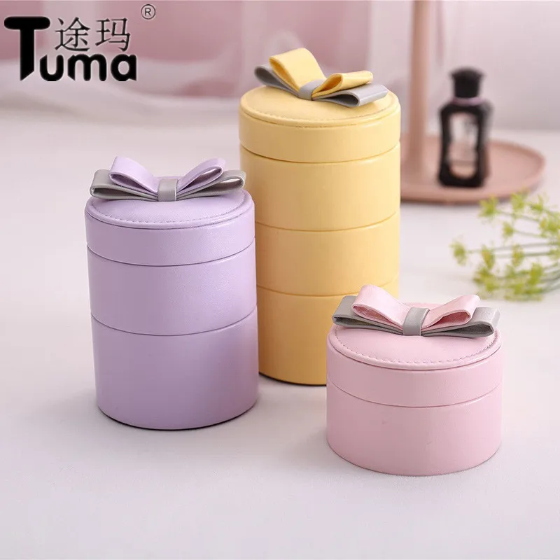 

New sheepskin pattern three layers portable jewelry box lovely multi-storey jewelry storage box pu velvet jewelry box wholesale
