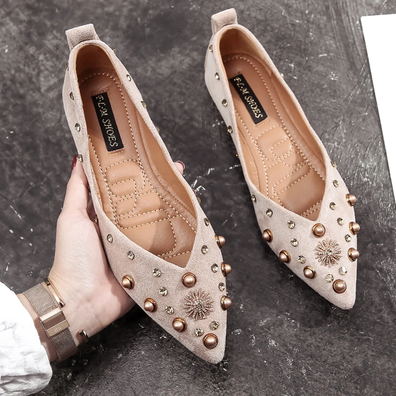 

Peas shoes female 2019 new wild soft bottom shallow mouth scoop shoes pointed net red flat shoes women tide