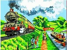 

MaHuaf-W1048 Spring Countryside train Framed Acrylic Paint by Number kit 40x50cm hand painted painting by numbers