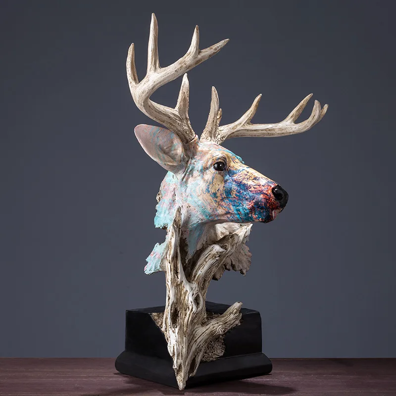 41 см статуя из искусственного дерева с головой оленя, художественная декоративная статуэтка с изображением животных, украшение для дома R196