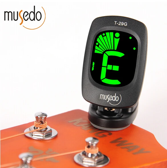 Musedo T-29G Clip-on LCD displej Guitar Tuner Podsvícení 360 stupňový otočný klip pro kytaru / housle