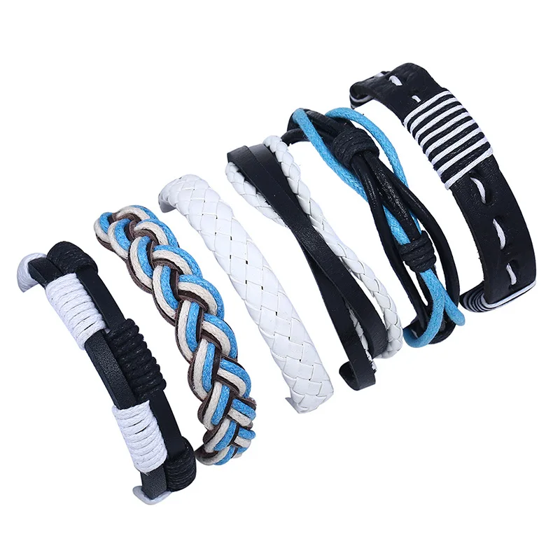 

High Quality Multi-layer Women Men Leather Bracelet Unique Mixed Charm 6 Strands Wrap Bracelets Handmade Boho Bracelet Dropship