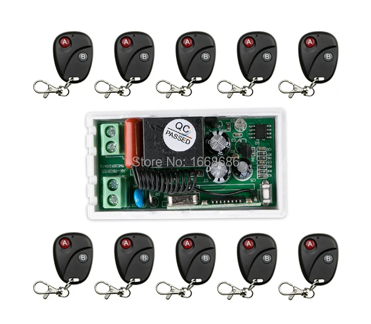 

High Quality new AC220V 10A 1CH 1Channe RF wireless remote control switch System, 10X Transmitter + 1 X Receiver,315/433 MHZ