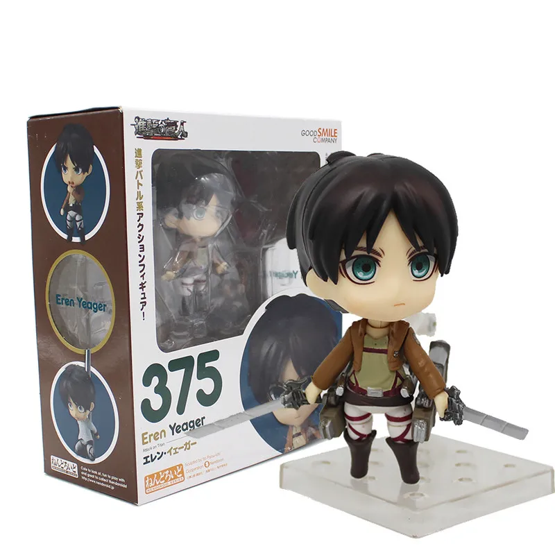 

Anime Cute Nendoroid Attack on Titan Eren Jaeger #375 PVC Action Figure Collectible Model Toy Doll 10CM