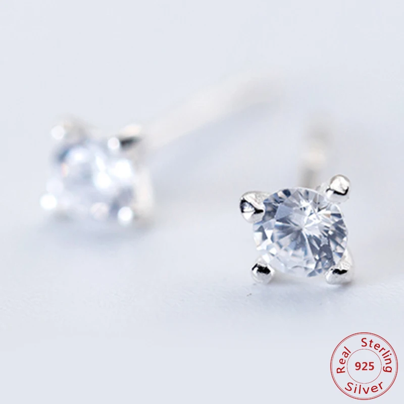 

Small 925 Sterling Silver Earrings with Stone CZ Crystal Ear Studs Cubic Zirconia Earring Women Accessories