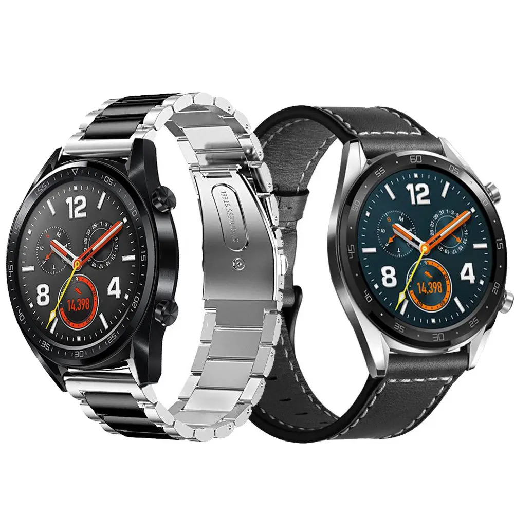 2 шт. металлический ремешок для huawei watch GT Active Honor Magic браслет из нержавеющей стали+ выпуск из натуральной кожи Смарт-часы - Цвет: 3