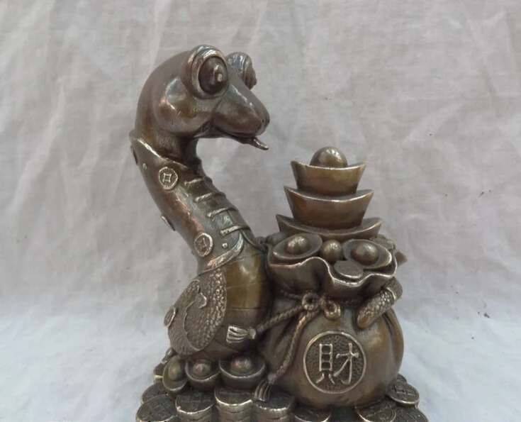 

song voge gem S2414 Chinese Bronze Copper Animals BiXie Wealth YuanBao Coin Cai Bag Snake Statue