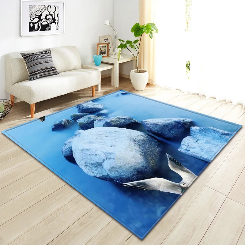 

Beautiful Cobblestone Blue Sea Beach Carpets For The Modern Living Room Children's Rug Sajad Burrito Blanket Bedroom Floor Cover