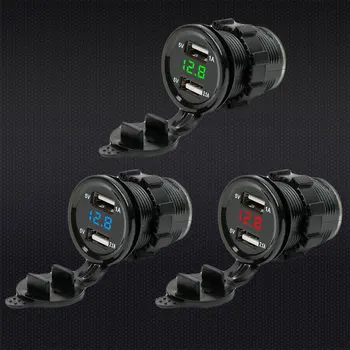 

3-Color 12V 24V Universal 2.1A Motorcycle Truck Car Voltmeter Dual Usb With Voltage Drop Shipping Portable Digital
