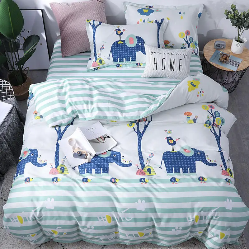 

Soft Comfortable Bedding Set 4pcs/set Velvet Cartoon Elephant Pattern Flat Sheet Pillowcase & Duvet Cover Sets Home Textile