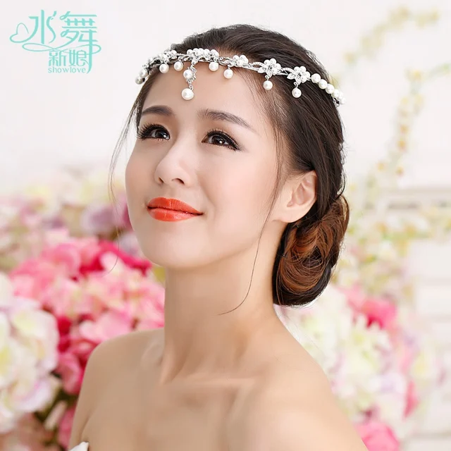 Bouquet Pearl Rhinestone Bridal Hairband Headband Flower Garland