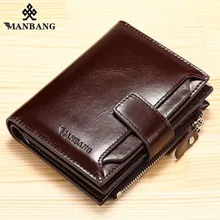  ManBang Genuine Leather Men Wallets Fashion Trifold Wallet Zip Coin Pocket Purse Cowhide Leather man wallet high quality 