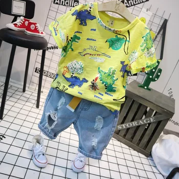 

Retail boys sets 2018 New baby boy personality print T-shirt jeans two-piece toddler girls summer clothing