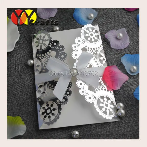 2016 metallic silver fancy laser cut 3d handmade chinese wedding invitation card with printing