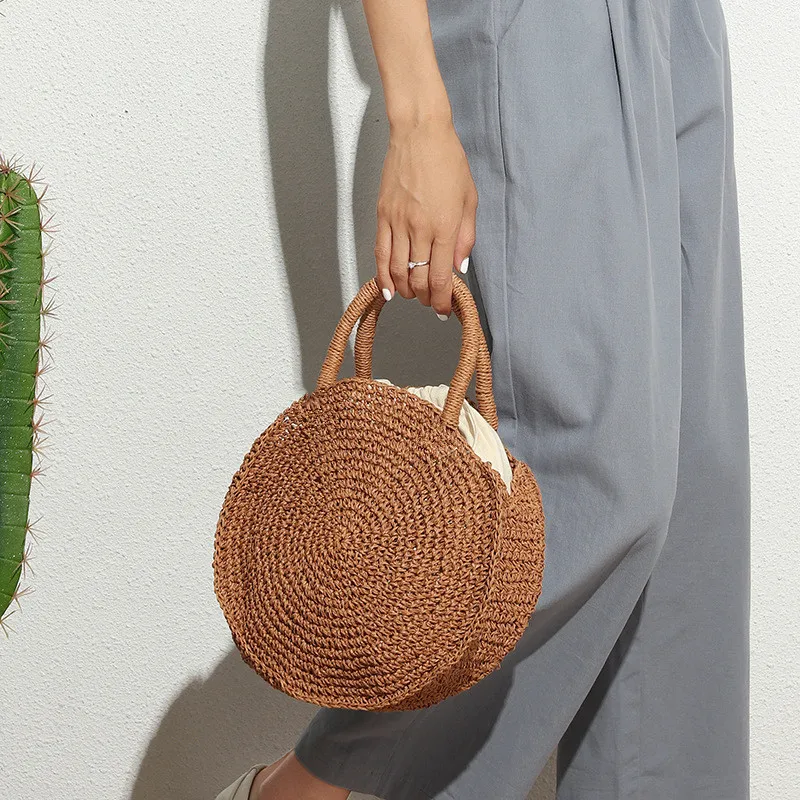 

2019 New Arrival Summer Seaside Vacation Round Straw Bag Hand-woven Bag Casual Handbag