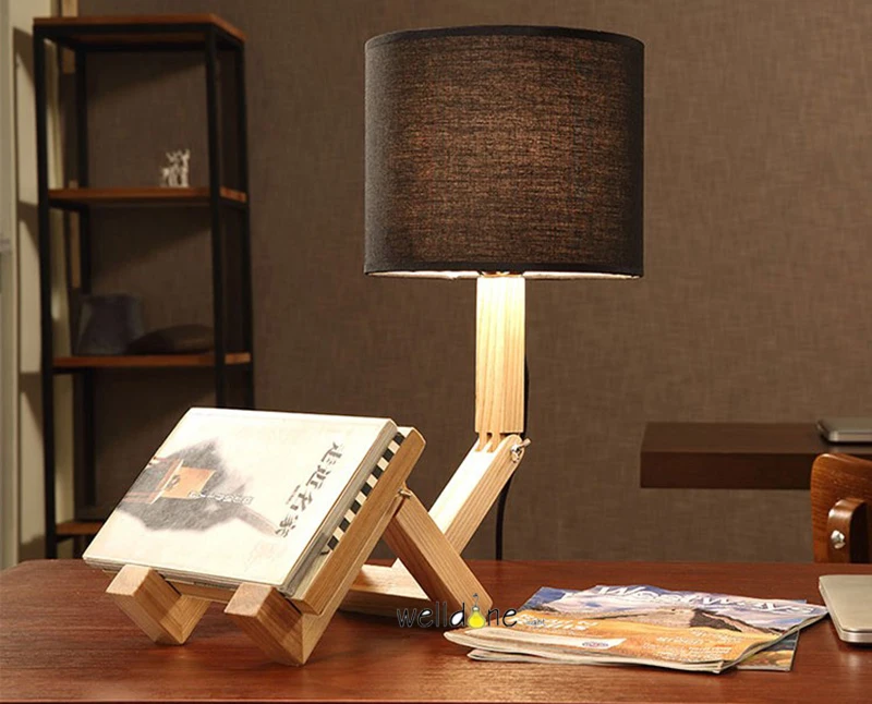  Nordic wood robot folding creative desk lamp kids study bedroom decoration bedside table lamp with 