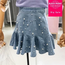 Модная брендовая японская мягкая сестра с высокой талией тонкая труба/русалка юбка женская Алмазная Бисероплетение джинсовая юбка wj2306
