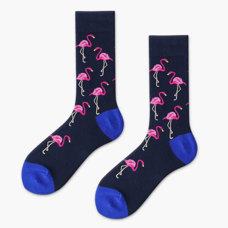 Стильные носки в стиле Харадзюку с животными, носки в стиле хип-хоп, уличные Свадебные носки с тигром, фламинго, мужские носки для скейтборда, мужские носки - Цвет: Dark Blue Socks