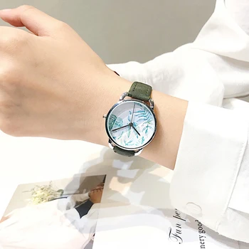 

Ulzzang Casual Leather Woman Watch Retro Leaf Dial Quartz Dress Wrist Watches Brand Lady Dress Clock Montre Femme Gifts Relojes