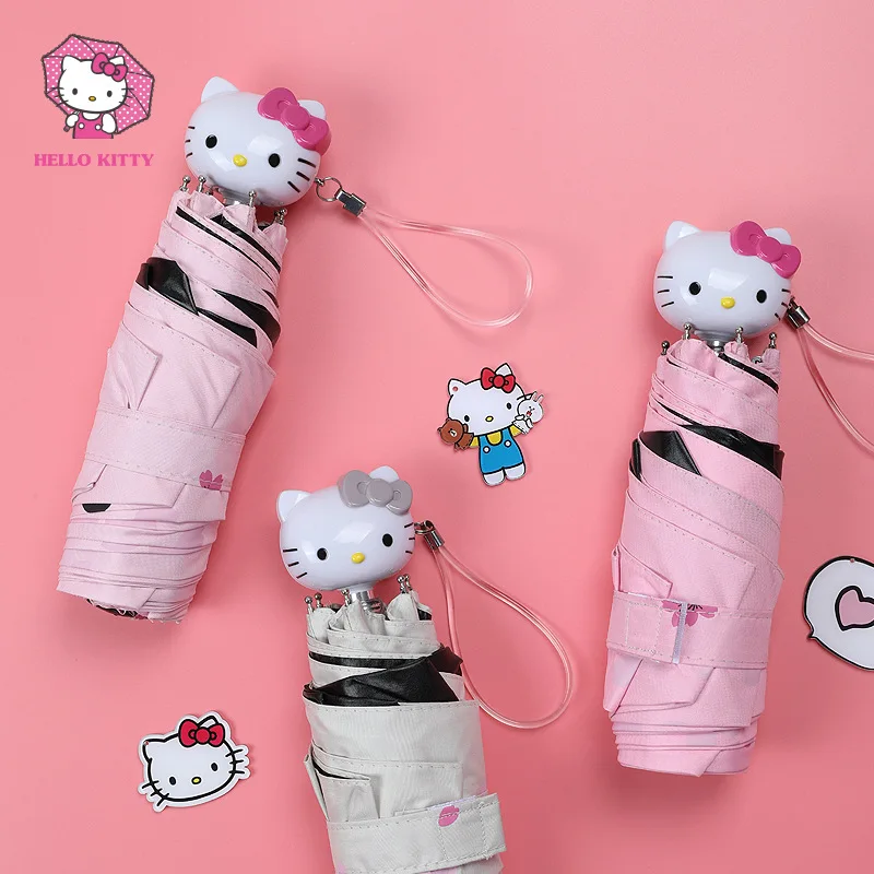 Hello kitty, мультяшный милый женский зонтик для девочек, карманный мини-складной зонтик, портативный, пять складных зонтов, солнцезащитный козырек