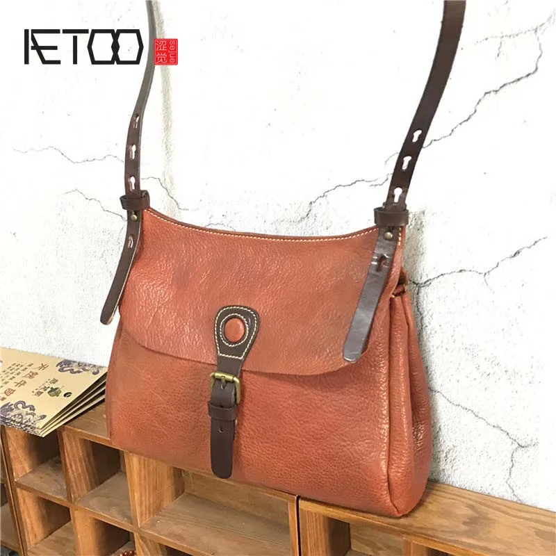 

AETOO New vegetable eucalyptus paste retro bag handmade leather men's portable briefcase computer bag