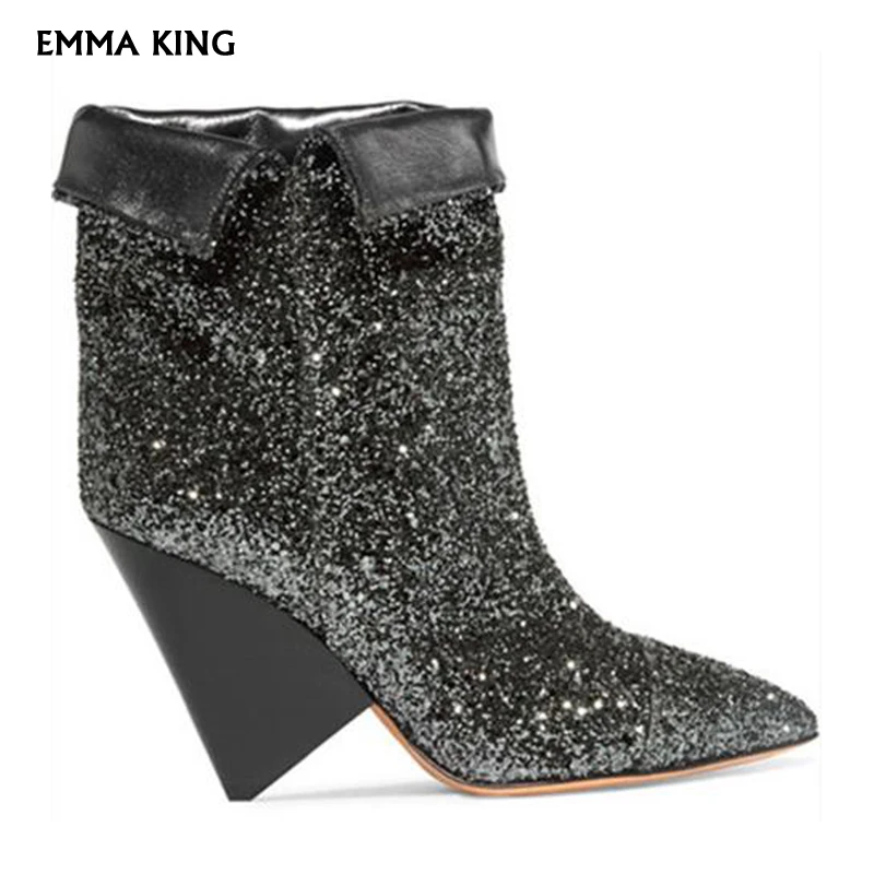 

New Spring/Autumn Slouchy Slip-on Heeled Ankle Boots Women Pointed Toe Spike Heel Botas Mujer Heels Ladies Party Shoes Woman