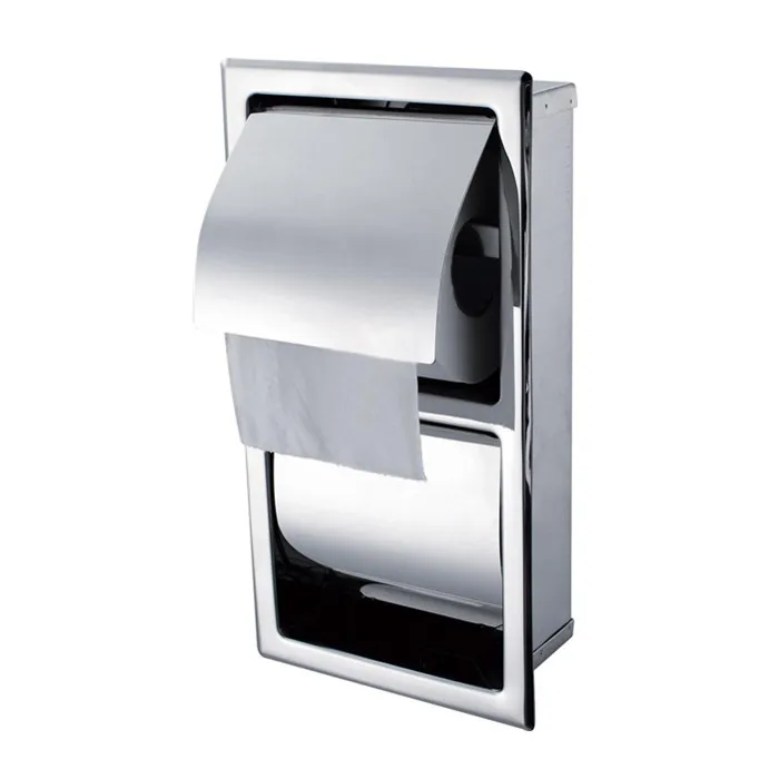

Free Shipping 304 stainless steel into wall toilet paper holder box toilet double paper box tissue box SB100-2