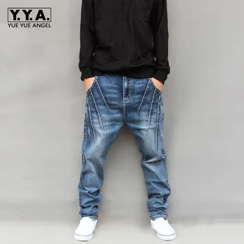 

Hip Hop Style Mens Drop Crotch Jeans Harem Pants Plus Size 6XL Denim Pants Man Casual Streetwear Long Harajuku Loose Trousers