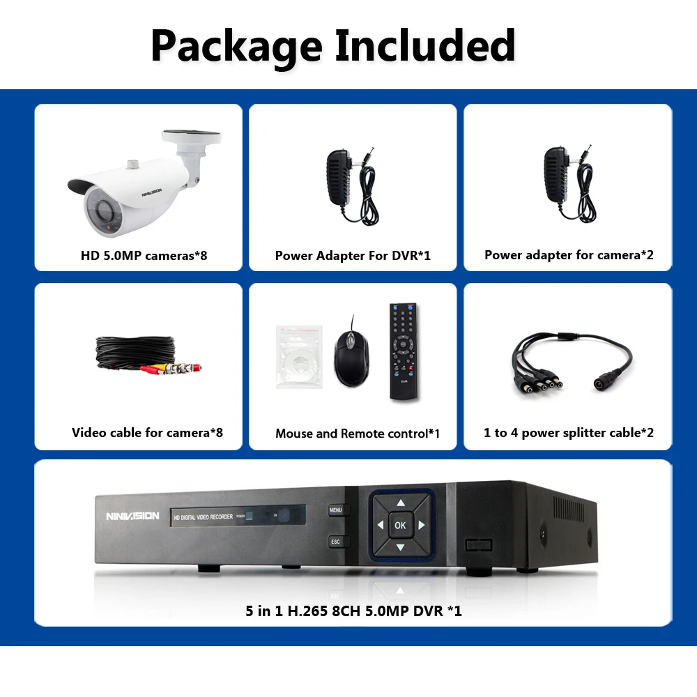  H.265 8Ch 4MP 5MP AHD DVR NVR CCTV Camera System 5MP AHD Camera 2592*1944 Outdoor Waterproof Video  - 33023362781