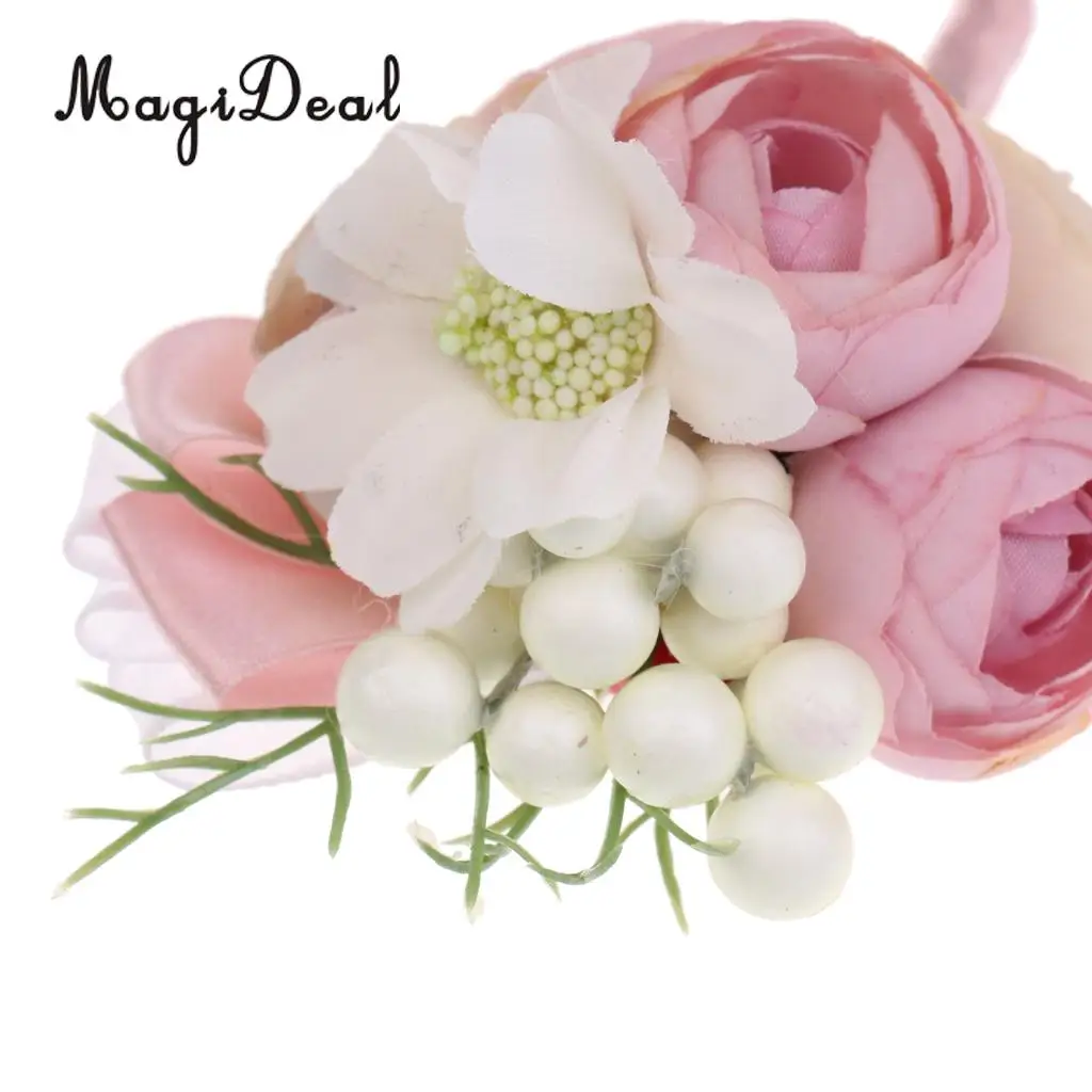 MagiDeal Elegant Wedding Artificial Pearl Corsage Crafts for Bridal Groom Engagwment Party Ceremony Formal Occasion Peach/Pink