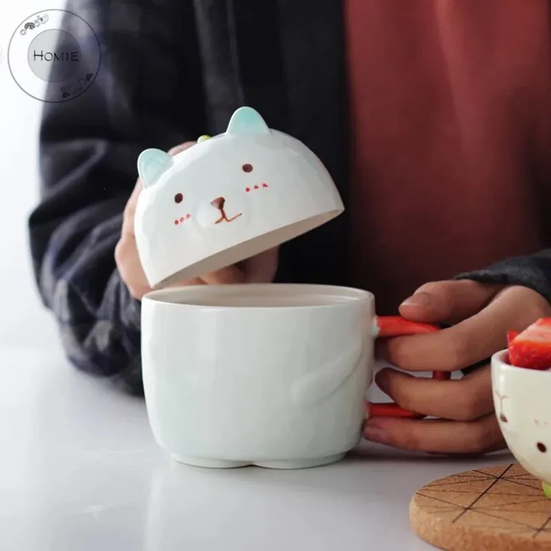 HOMIE lovely Cartoon bear Cup Coffee Mug Large  With lid Mugs creative Drinkware Tea milk Cup Afternoon ceramics Office home09