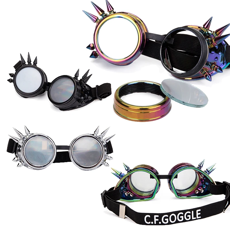 

FLORATA New Arrival Spiked Vintage Style Steampunk Goggles Welding Punk Glasses Cosplay Wholesale Gothic Cosplay Party Eyewear