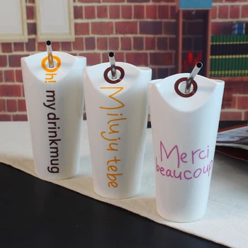 

Ceramic Coffee Tea Mug Lovers Girl Cups With Stainless Steel Straw 500ML