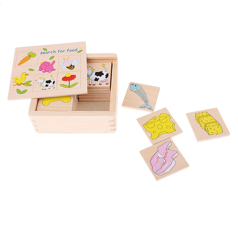 10 Pairs Wooden Combination Puzzles Toys For Children Cute Animal Food Matching Jigsaw Baby Kid Early Ecucational Toy Brinquedos | Игрушки и