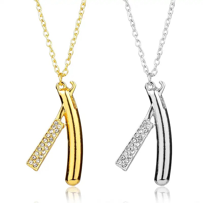 Dongsheng New Hair Dresser Necklace Rhinestones Razor Pendant