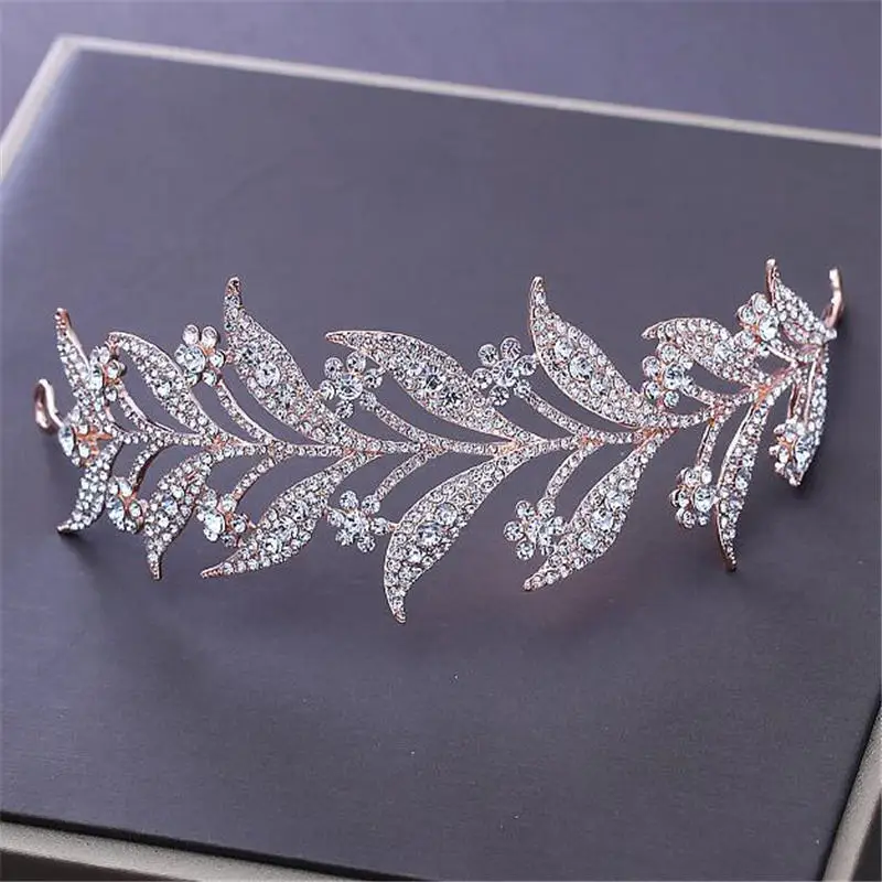 

Bridal Marriage Headdress Gold Rhinestone Leaf Head chain Tiaras Headband decoration for hair Jewelry ornament Luxury Crown