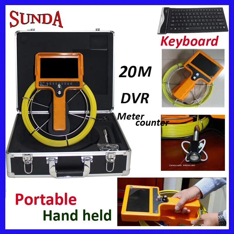 

Hand held pipe inspection camera 12pcs led lights dvr recording keyboard meter counter function 7"lcd monnitor snake camera 20M
