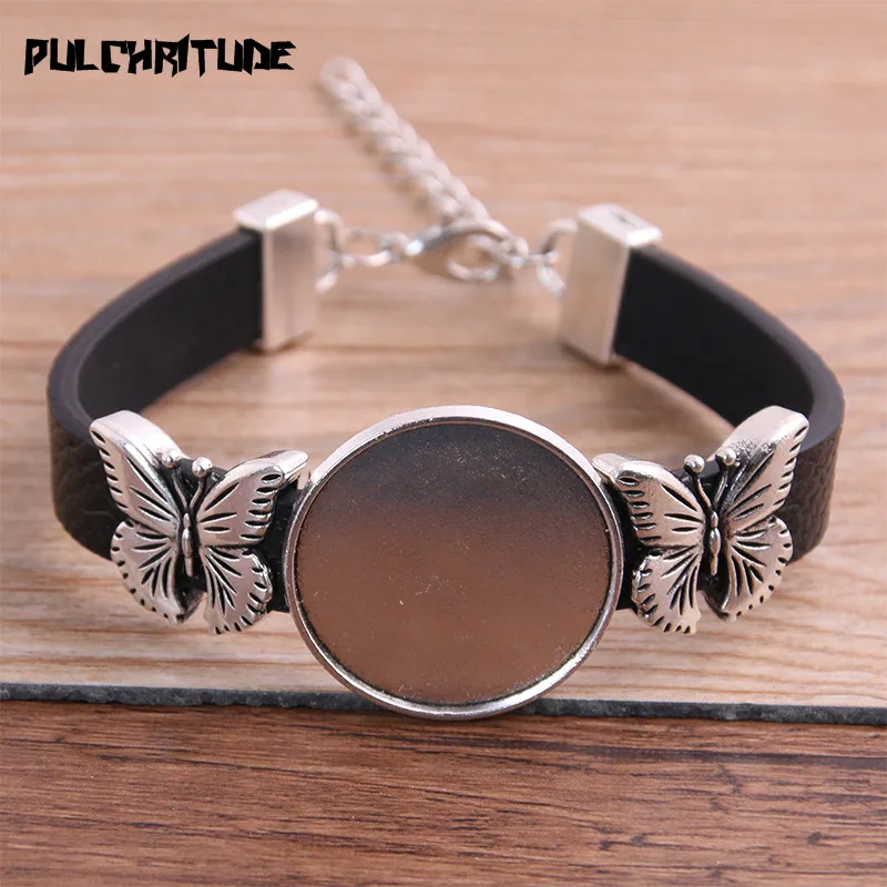 

1pcs PU Butterfly Bracelets Base Setting Cuff Blank Trays Brazel Fit 25mm Glass Cameo Dome Cabochon DIY Jewelry Findings P6878