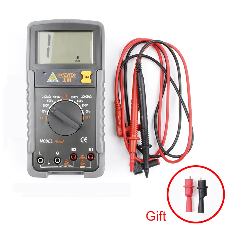 

A60B resistance tester LCD digital display megohmmeter voltage 1000V range 0.1Mohm-2000Mohm Insulation meters