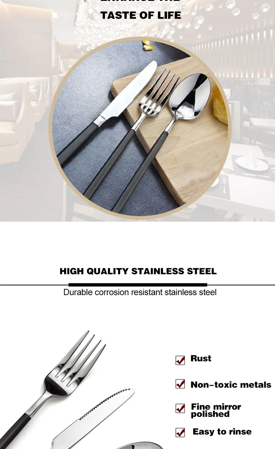 Silver Plating Black Handle Dinnerware Set 304 Stainless Steel Knife Fork Tableware Set Cutlery Dinner Feast Western Food Sets (2)