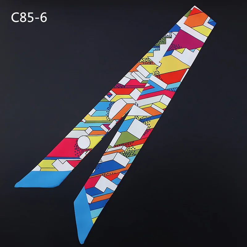 Bag Handle Twill Silk Scarves For Women Hair Band Rectangle Printed Ribbons 2018 Summer Fashion Narrow Head Skinny Scarf