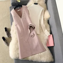 Fashion Dress Suit 2018 Fall Winter White Knit Sweater +sequin Woolen Vest Sexy Dress Two Piece Girls Elegant Party Dresses Set Fashion Dress Suit 2018 Fall Winter White Knit Sweater +sequin Woolen Vest Sexy Dress Two Piece Girls Elegant Party Dresses Set