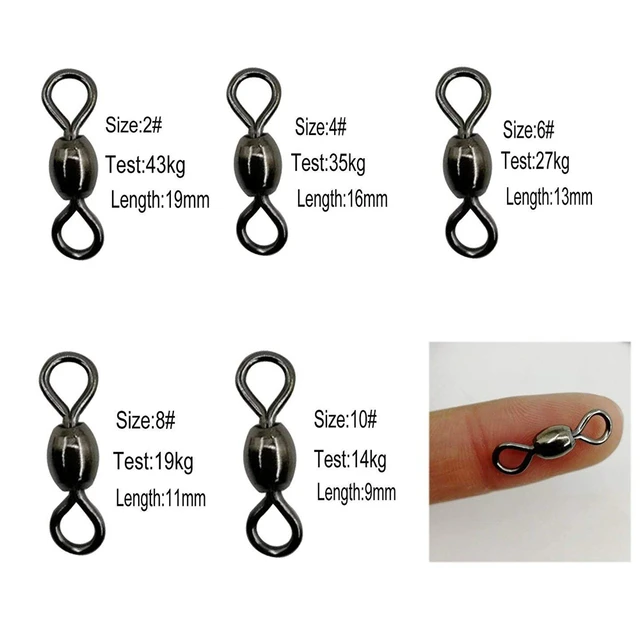 50Pcs Crane Fishing Swivel With Solid Ring Black Barrel Crane Swivels  Fishing Terminal Tackle Connector Size 2 4 6 8 10