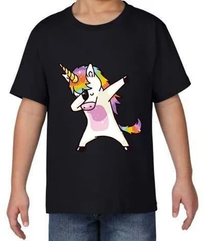 

PUDO-JBH 1pcs Black Tshirt Cool Fashion Children Dabbing Unicorn Design 100% Cotton Cute T Shirt Casual Short Sleeve Tops