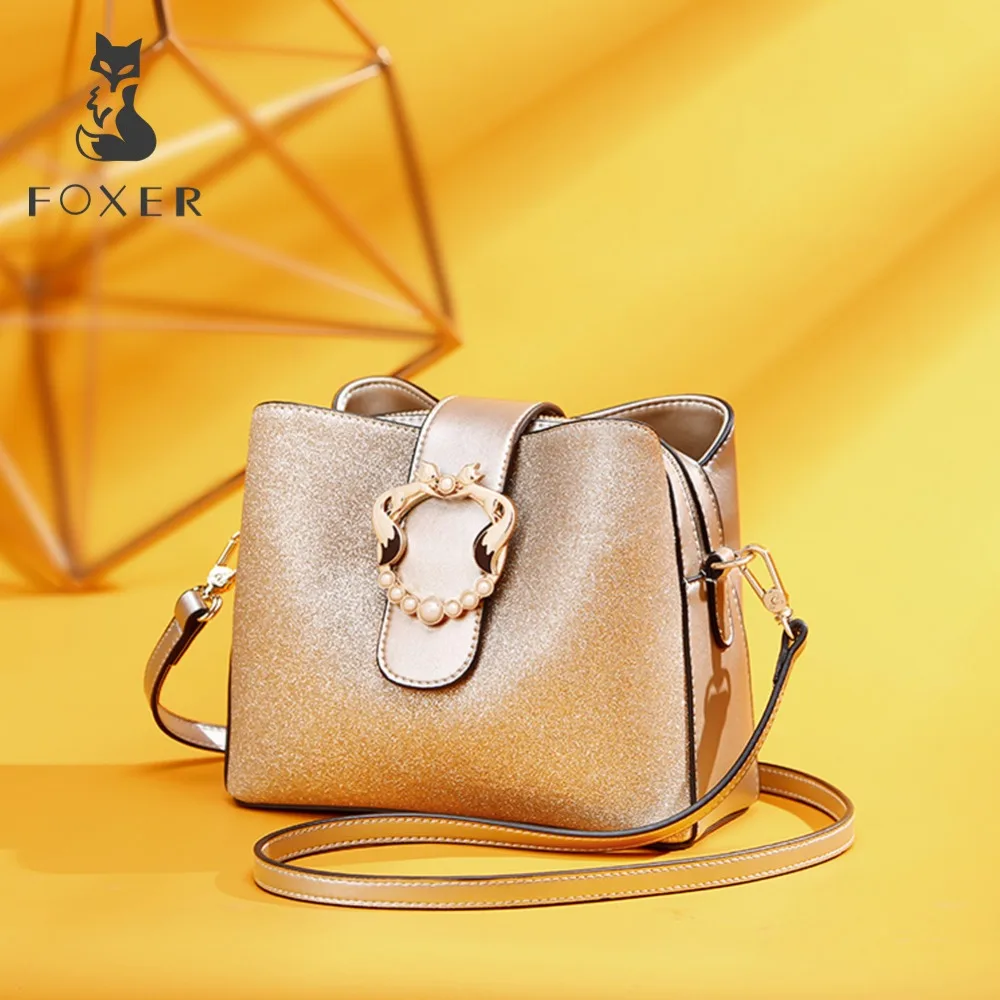 

FOXER Brand Female Large Capacity Stylish Shoulder Bags purses New Chic Women Bucket bag Glossy Fashion Lady Messenger Bags