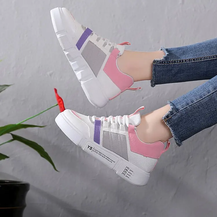 2019 весна корейский белый женские Сникеры на платформе обувь Повседневная