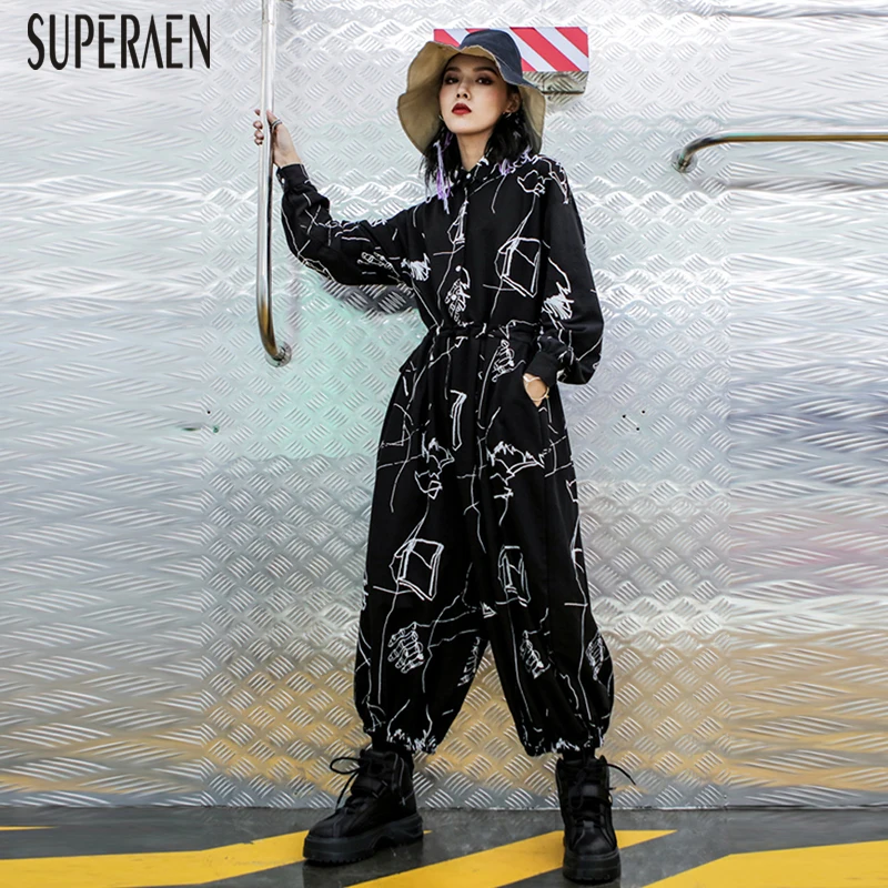 

SuperAen High Waist Jumpsuit Female Autumn 2018 New Fashion Cotton Ladies Jumpsuits Loose Wide Leg Pants Casual Women Clothing