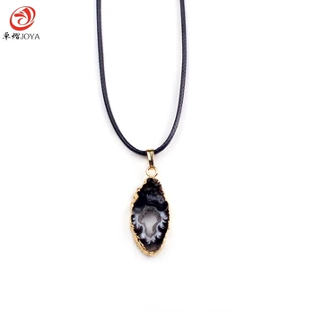 Natural stone pendant necklace Gold - edged black hollow agate undertale pendant diffuser locket opal diffuser necklace pendants