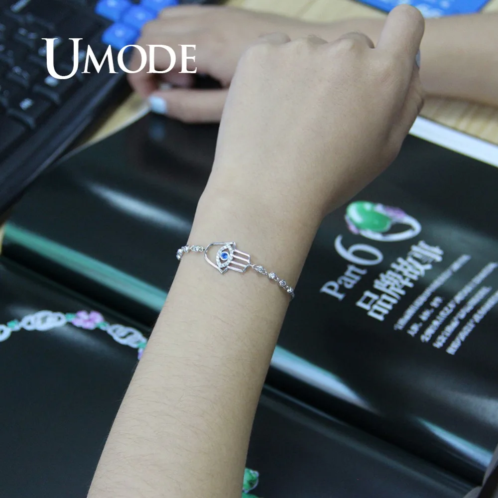 Женский браслет UMODE синий и прозрачный с кристаллами из белого золота цепочкой в