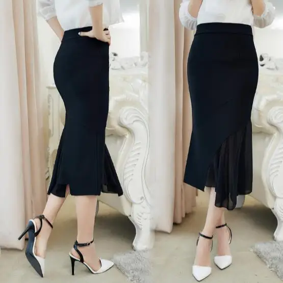3XL 4XL 5XL модные Лоскутные шифоновые женские юбки средней длины больших размеров с